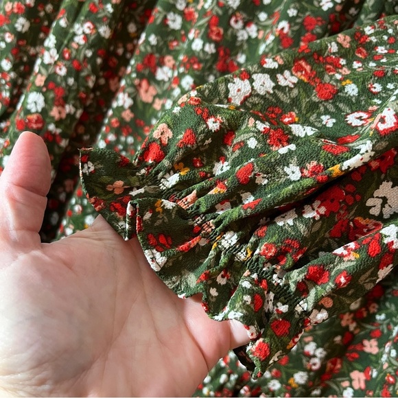 BCBG Olive Green Babydoll Micro Floral Peasant Women's XXL Dress Square Neckline - Picture 4 of 13